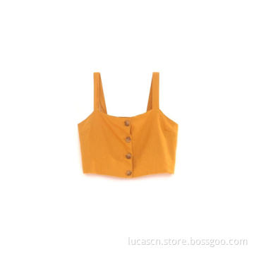 Women's Sleeveless Crop Tank Tops V Neck Camisole Buttons Vest Shirt